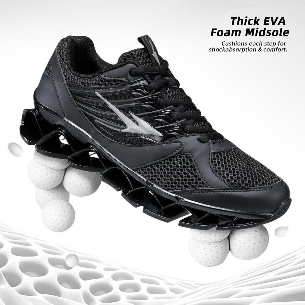 Men's Running Shoes Mesh Runners Fashion Sport Blade Walking Sneakers All Black - Picture 3 of 7